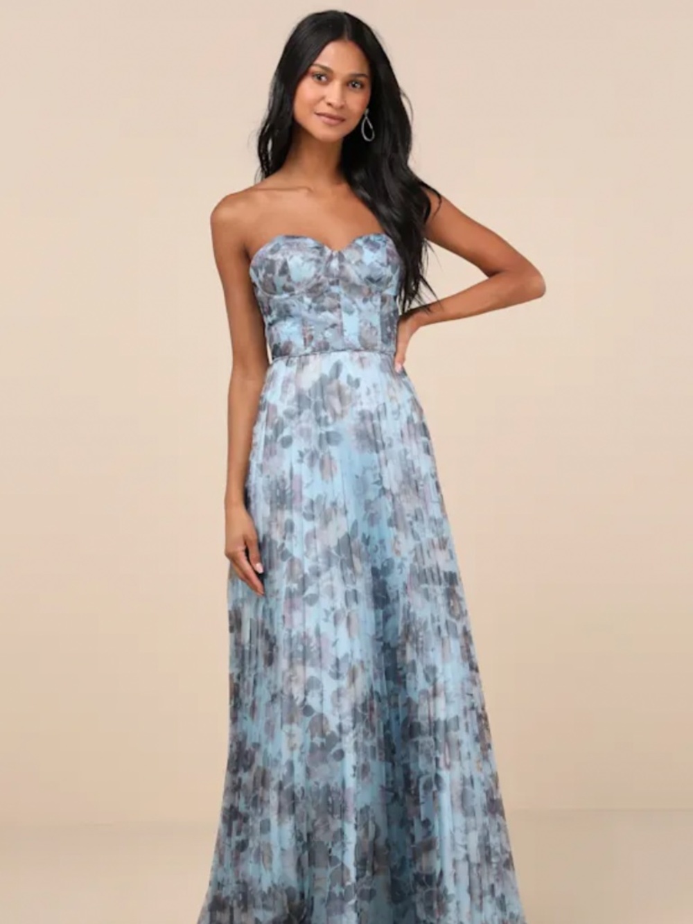 Lulus M Most Beautiful Day Blue Multi Floral Print Organza Maxi Dress